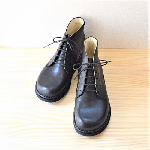 【ハンドメイド作家】天然の本革ブーツ スエード　23.5 ブルー celeste／革・靴 | 工房からの風・craft in action