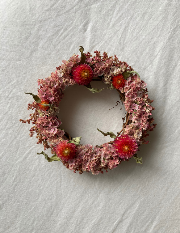 送料無料】ドライフラワーのリース〈千日紅/スターチス〉 ドライ