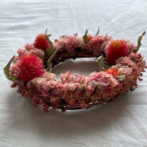 送料無料】ドライフラワーのリース〈千日紅/スターチス〉 ドライ