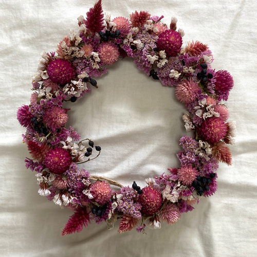 送料無料】千日紅のドライフラワーリース/18cm ドライフラワー