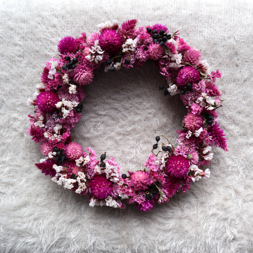 送料無料】千日紅のドライフラワーリース/18cm ドライフラワー