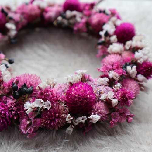 送料無料】千日紅のドライフラワーリース/18cm ドライフラワー