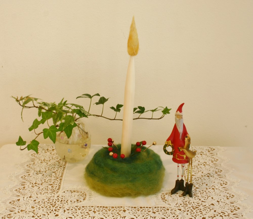 木と羊毛から作ったキャンドル ~グリーン系（自然）