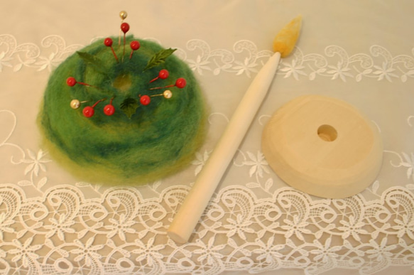 木と羊毛から作ったキャンドル ~グリーン系（自然） 5枚目の画像