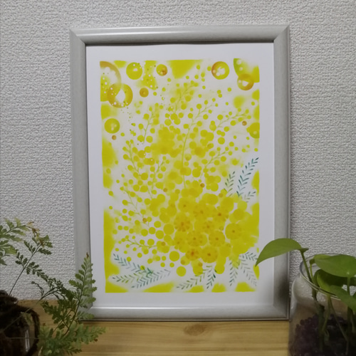 パステル画『ミモザの花束』お部屋を彩るパステルアート ポスターです