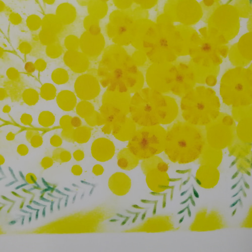 パステル画「ミモザ」（額付き） パステル画『ミモザの花束』お部屋を彩るパステルアート ポスターです