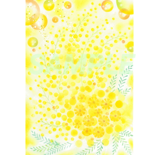 パステル画『ミモザの花束』お部屋を彩るパステルアート ポスターです