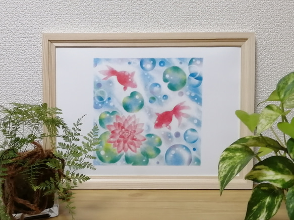 パステル画『金魚と睡蓮』お部屋を彩るパステルアート ポスター