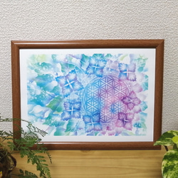 パステル画 植物と天体 A4サイズ宙花 パステル画 『雨上がりの紫陽花』エナジーカードからフラワーオブ