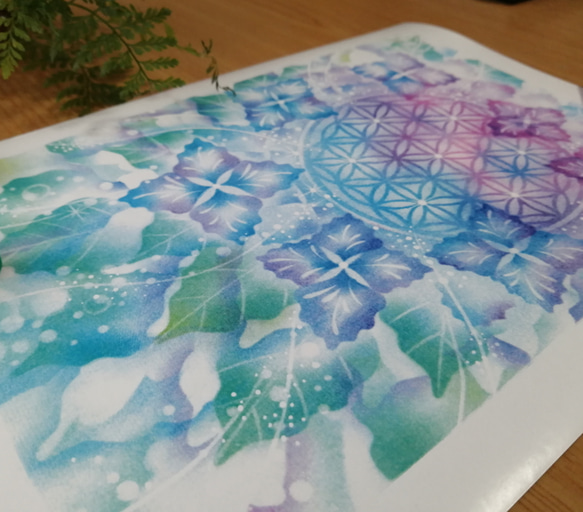 パステル画 『雨上がりの紫陽花』エナジーカードからフラワーオブライフを使ったお部屋を彩るパステルアートポスターです 5枚目の画像