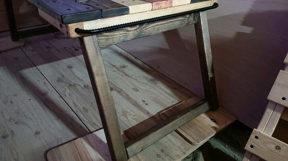 【受注生産】折りたたみローテーブル　古仕上げ  キャンプ ダメージ加工 アイアンバー② 4枚目の画像