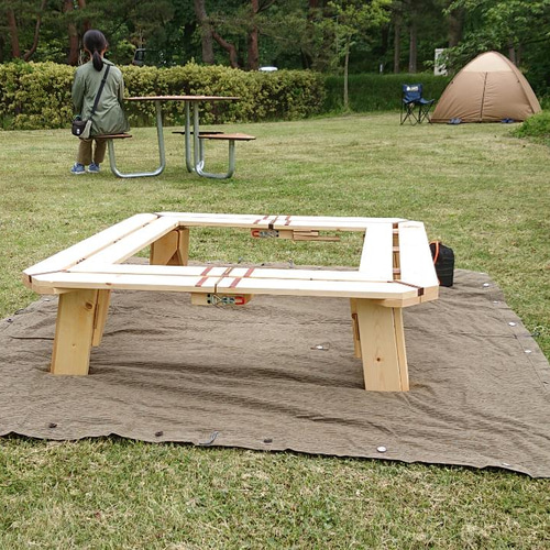 木製 折り畳み囲炉裏テーブル 焚き火 キャンプ アウトドア ロー