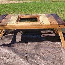 木製 折りたたみローテーブル　七輪 ビルトイン  グリル サイドテーブル キャンプ 2枚目の画像