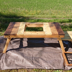木製 折りたたみローテーブル　七輪 ビルトイン  グリル サイドテーブル キャンプ 4枚目の画像