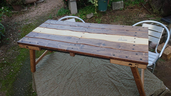【受注生産】折りたたみローテーブル  （小太郎テーブル）  アイアンバー キャンプ 2枚目の画像