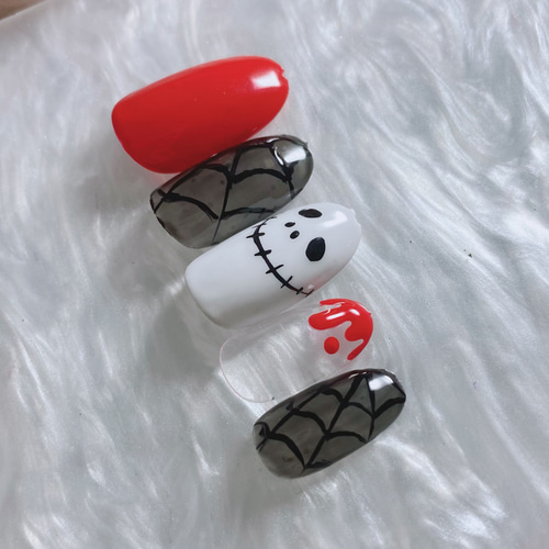 ハロウィン ネイルチップ ジャック 赤 蜘蛛の巣 ネイルチップ（つけ爪