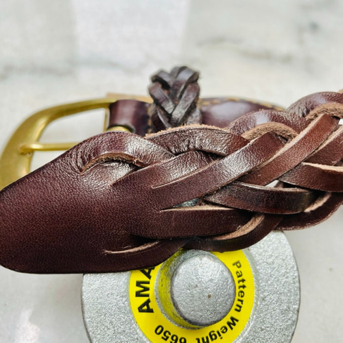 CBMｰNUMG307〈BR〉】レザーメッシュベルト〈サイズ「100」〉7本編み  