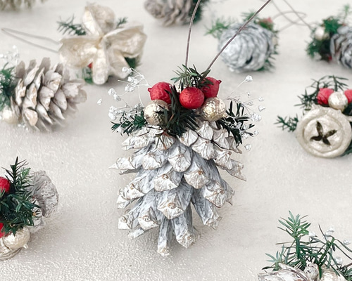 木の実のクリスマスオーナメント10個セット（シルバー系） ドライ