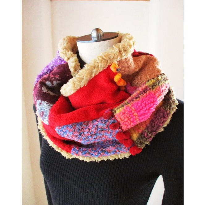 カラフル ストライプ ストール ポンポン付き