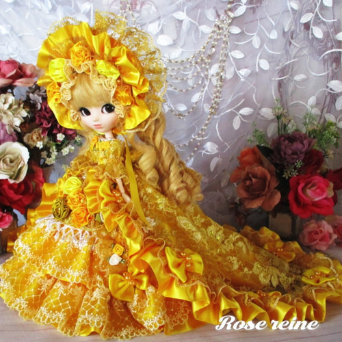 ビンテージドール 花柄ドレス 金髪 soldB様ご予約品アンネローゼ王妃 咲き誇るイエローゴールドの輝き