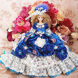 ドール服 着せ替え 薔薇のロイヤル プリンセス ドレス ブルー 2枚目の画像