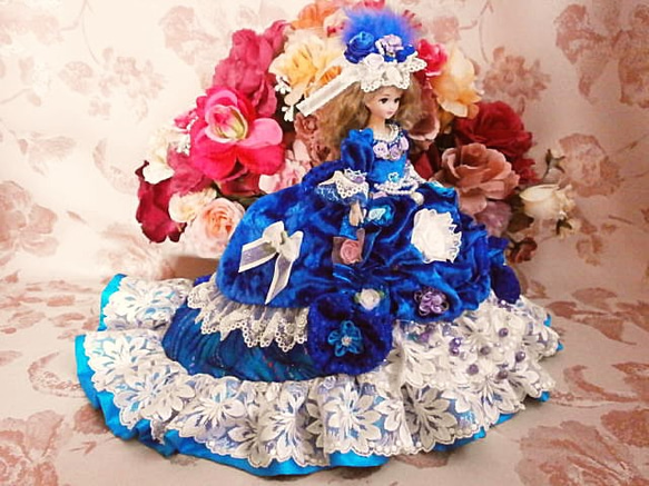 ドール服 着せ替え 薔薇のロイヤル プリンセス ドレス ブルー 3枚目の画像