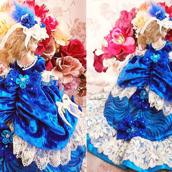 ドール服 着せ替え 薔薇のロイヤル プリンセス ドレス ブルー 4枚目の画像