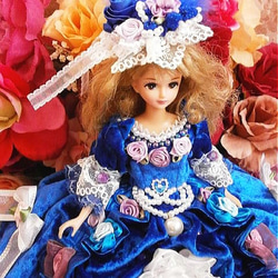 ドール服 着せ替え 薔薇のロイヤル プリンセス ドレス ブルー 5枚目の画像