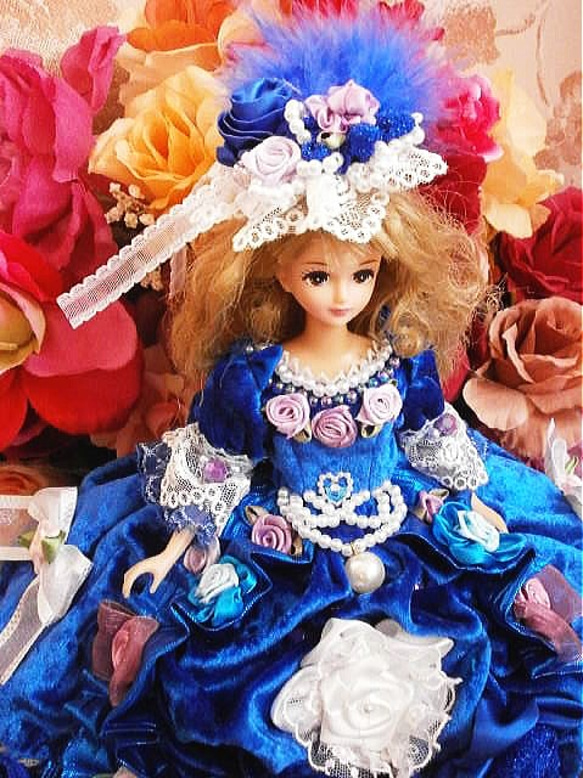 ドール服 着せ替え 薔薇のロイヤル プリンセス ドレス ブルー 5枚目の画像