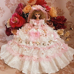 ドール服 着せ替え お姫様ドレス レース  薔薇の花園 2枚目の画像
