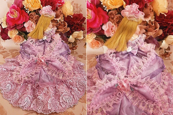 ★期間限定！送料無料 ドール服 着せ替え 薔薇の ドレープ リボンドレス 4枚目の画像