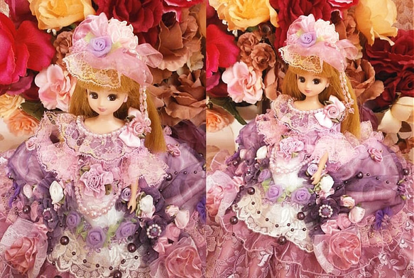 ★期間限定！送料無料 ドール服 着せ替え 薔薇の ドレープ リボンドレス 5枚目の画像