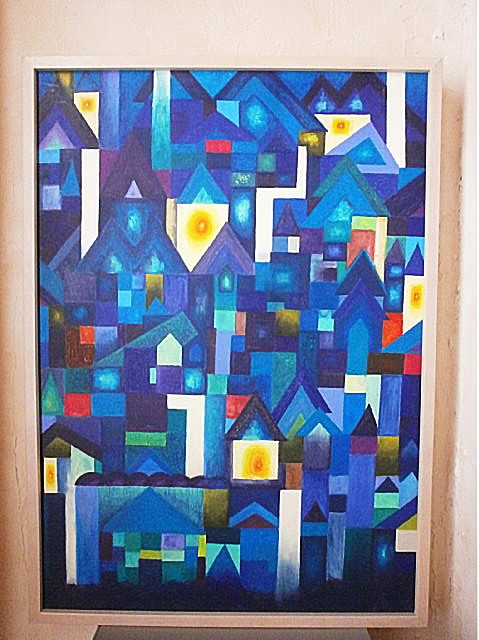 タイトル「青派」オイルパステル画　絵画　青い絵
