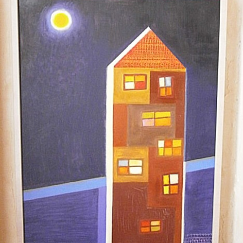 原画 絵画 ある場所 オイルパステル ガッシュ 額装済み