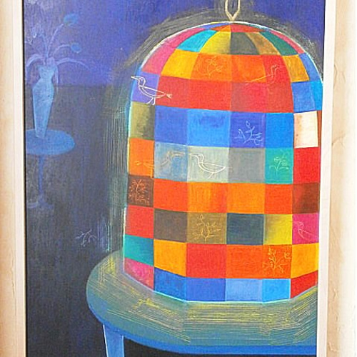 原画 絵画 真夜中の出来事 オイルパステル ガッシュ 額装済み 絵画 