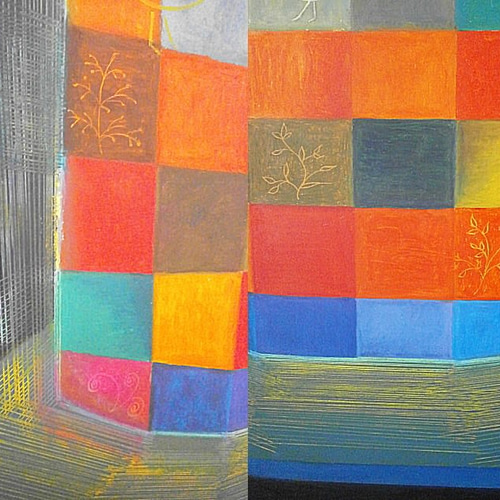 原画 絵画 真夜中の出来事 オイルパステル ガッシュ 額装済み 絵画 