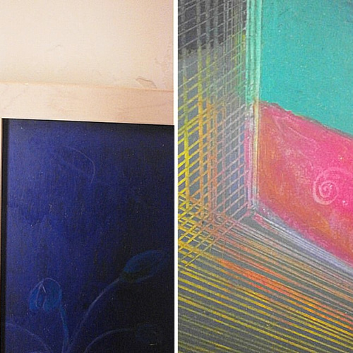 原画 絵画 真夜中の出来事 オイルパステル ガッシュ 額装済み 絵画 