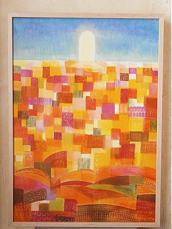 原画 絵画 青い街 オイルパステル ガッシュ 額装済み 青い街 オイルパステル ガッシュ 原画 | iichi 日々の暮らしを