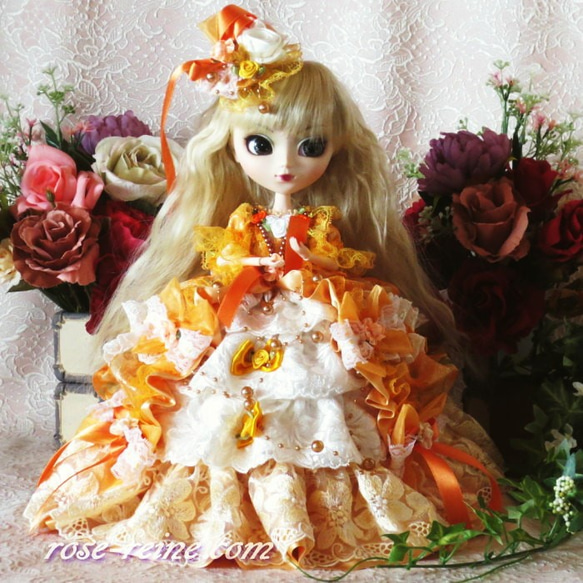 sold★クリスマスBIG SALE★社交界のマドンナ プリンセスシャービックオレンジのリボンフリルデザインドレス 1枚目の画像