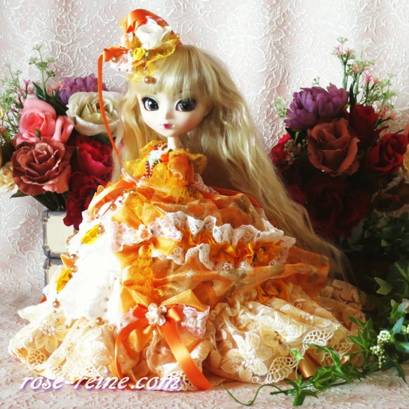 sold★クリスマスBIG SALE★社交界のマドンナ プリンセスシャービックオレンジのリボンフリルデザインドレス 2枚目の画像