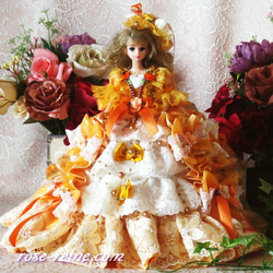 sold★クリスマスBIG SALE★社交界のマドンナ プリンセスシャービックオレンジのリボンフリルデザインドレス 3枚目の画像