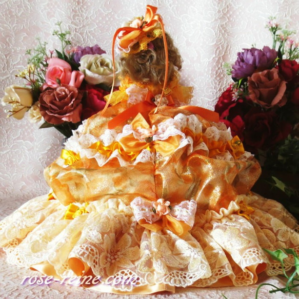 sold★クリスマスBIG SALE★社交界のマドンナ プリンセスシャービックオレンジのリボンフリルデザインドレス 4枚目の画像