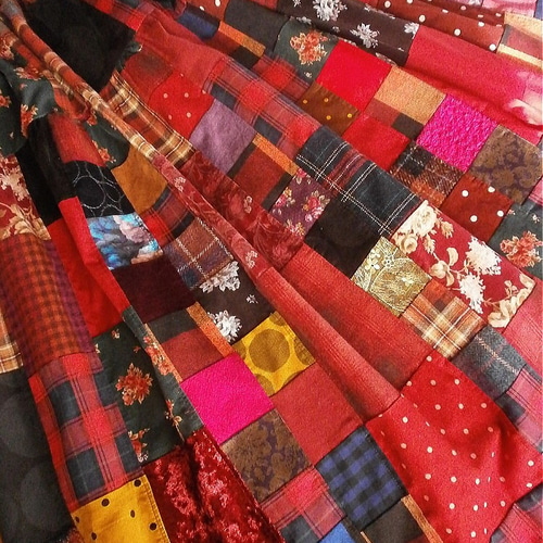 着物リメイク正絹♡大正浪漫薫る♡パーツ28パッチワークギャザースカート➕スヌード 受注作品 絵画なパッチワーク ボリューム ギャザースカート ブーツ丈