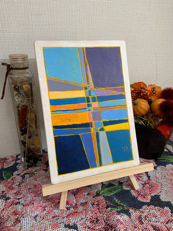 抽象画 現代アート 「彩-1」 色紙に油彩の抽象画 （絵画/抽象画