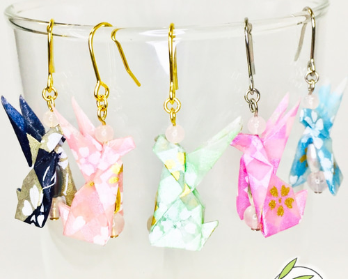 ☆453❤️うさぎ天然石水晶桜ピアス和柄イヤリングパワーストーン