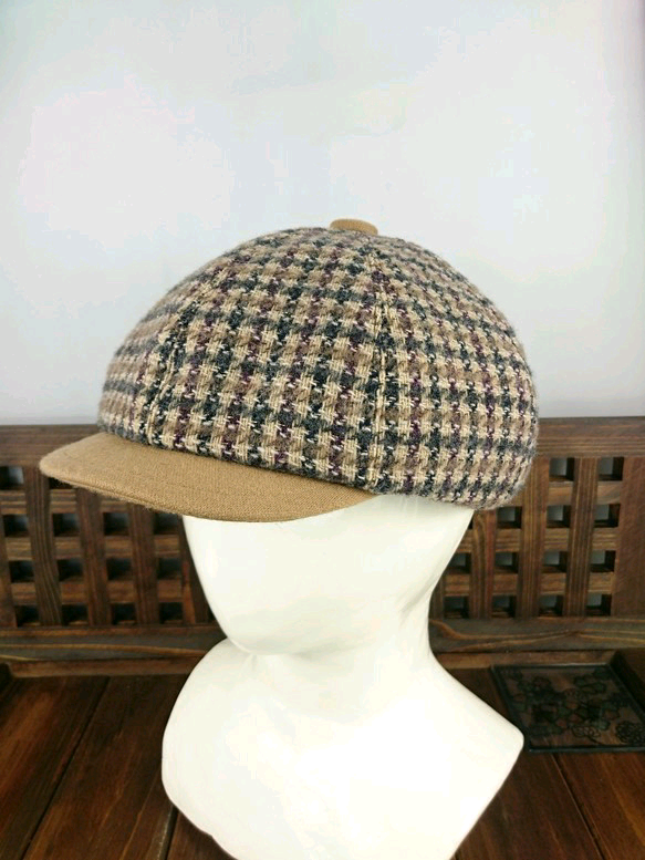 レトロ キャスケット×8ピースハンチング＊チェック×キャメル＊
