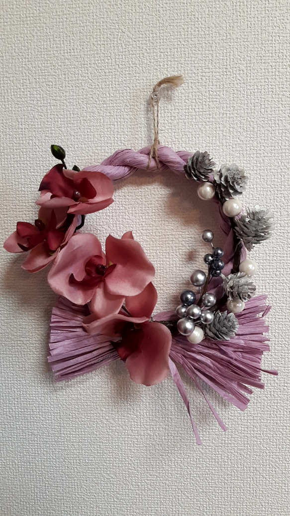 和モダンしめ縄 ピンクパープル お正月飾り リース しめ縄・しめ飾り