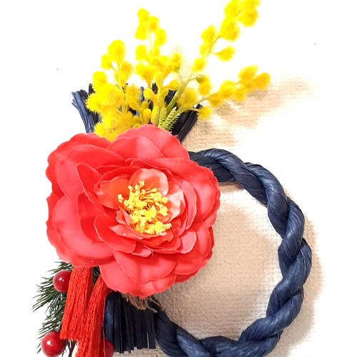 2way 髪飾り取り外し可能 紺 和モダンしめ縄（小）お正月飾り リース