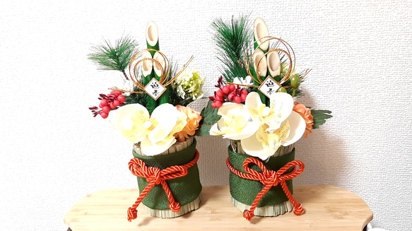 ミニ門松 胡蝶蘭 白 お正月飾り ドライフラワー yuno2020 通販