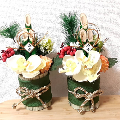 ミニ門松 胡蝶蘭 白 お正月飾り ドライフラワー yuno2020 通販